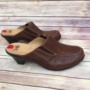 Sofft Brown Leather Mules Clogs Size 10